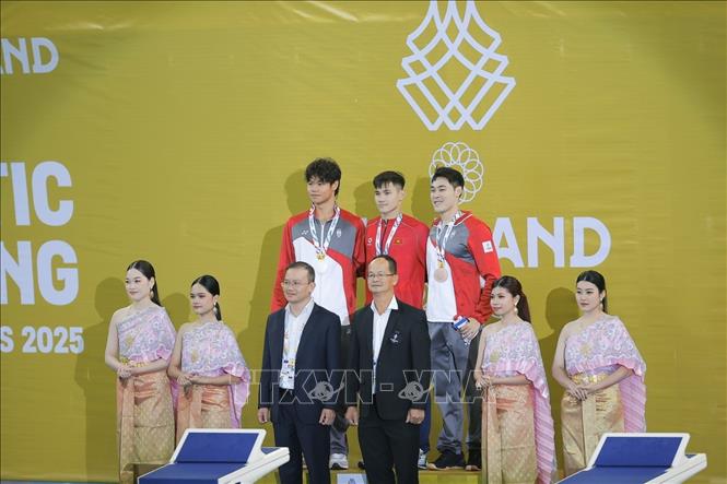 Phạm Thanh Bảo giành HCV nội dung 100m ếch nam. Ảnh: Minh Quyết - PV TTXVN tại Thái Lan