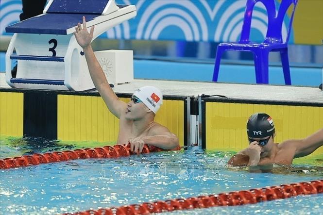 Phạm Thanh Bảo giành HCV nội dung 100m ếch nam. Ảnh: Minh Quyết - PV TTXVN tại Thái Lan