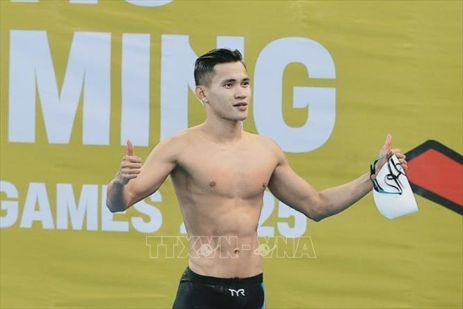 Phạm Thanh Bảo giành HCV nội dung 100m ếch nam. Ảnh: Minh Quyết - PV TTXVN tại Thái Lan