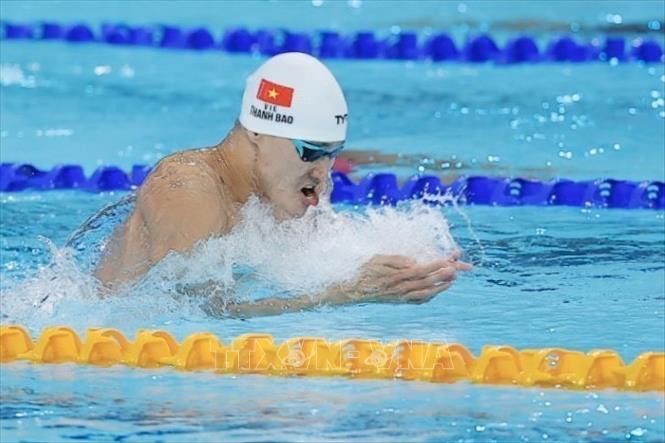 Thanh Bảo đã khẳng định sức mạnh ở nội dung sở trường khi chiếm ưu thế từ đầu và tăng tốc mạnh mẽ, cán đích đầu tiên với thành tích 1 phút 01 giây 43. Ảnh: Minh Quyết - PV TTXVN tại Thái Lan