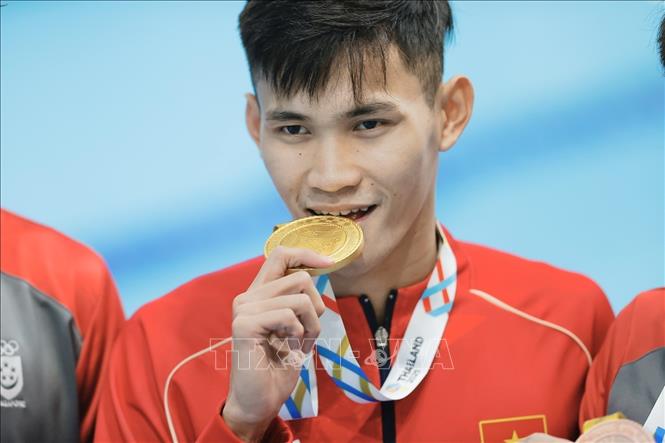 Phạm Thanh Bảo giành HCV nội dung 100m ếch nam. Ảnh: Minh Quyết - PV TTXVN tại Thái Lan
