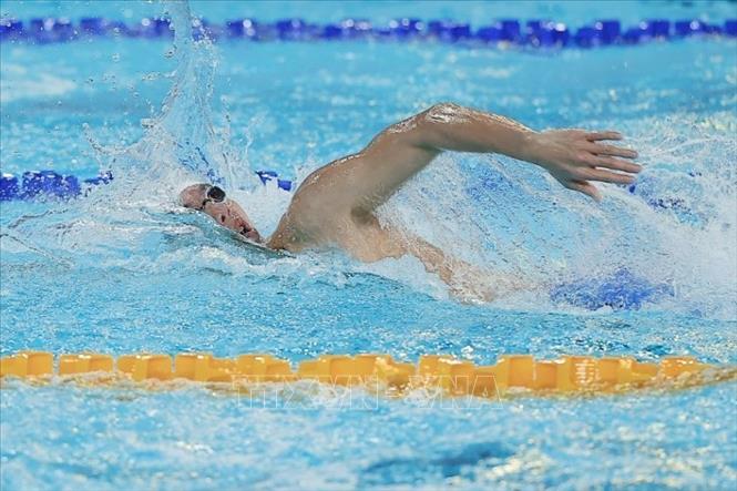 Phần thi của Nguyễn Huy Hoàng ở nội dung bơi 4x200 m tự do nam. Ảnh: Minh Quyết - PV TTXVN tại Thái Lan