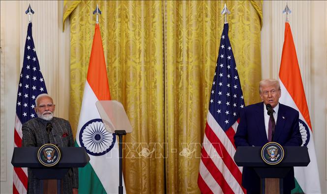 (Tư liệu) Tổng thống Mỹ Donald Trump và Thủ tướng Ấn Độ Narendra Modi tại cuộc họp báo chung ở Nhà Trắng, Washington, DC, ngày 13/2/2025. Ảnh: ANI/TTXVN