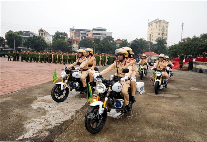 Lực lượng Công an tỉnh Lạng Sơn ra quân tấn công, trấn áp tội phạm dịp Tết Nguyên đán Bính Ngọ năm 2026. Ảnh: Văn Đạt - TTXVN