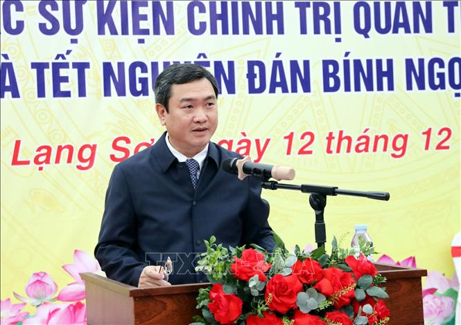 Chủ tịch UBND tỉnh Lạng Sơn Nguyễn Cảnh Toàn phát biểu tại buổi lễ. Ảnh: Văn Đạt - TTXVN
