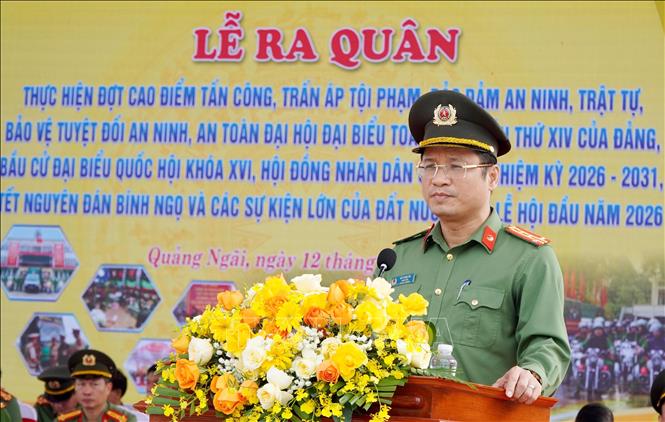Đại tá Hồ Song Ân, Giám đốc Công an tỉnh Quảng Ngãi, phát biểu. Ảnh: Lê Phước Ngọc – TTXVN

