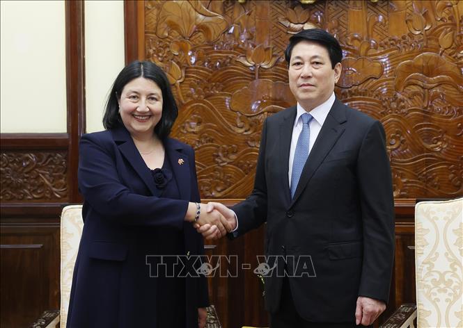 Chủ tịch nước Lương Cường tiếp Đại sứ Cộng hoà Chile tại Việt Nam Nasly Isabel Bernal Prado. Ảnh: Lâm Khánh – TTXVN