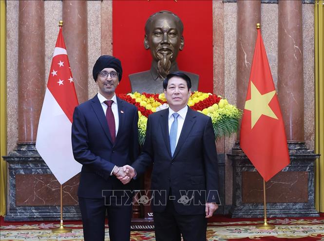 Chủ tịch nước Lương Cường tiếp Đại sứ Cộng hoà Singapore Rajpal Singh trình Quốc thư, nhận nhiệm vụ tại Việt Nam. Ảnh: Lâm Khánh - TTXVN