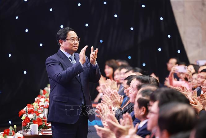 Thủ tướng Phạm Minh Chính và các đại biểu dự Lễ trao Giải thưởng Toàn quốc về Thông tin Đối ngoại lần thứ XI. Ảnh: Dương Giang-TTXVN
