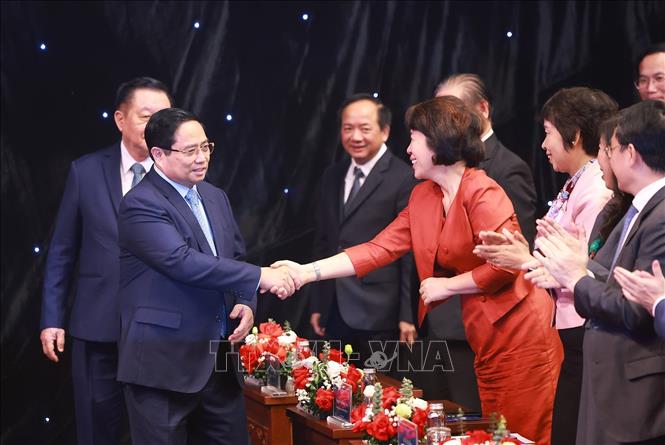 Thủ tướng Phạm Minh Chính đến dự Lễ trao Giải thưởng Toàn quốc về Thông tin Đối ngoại lần thứ XI. Ảnh: Dương Giang-TTXVN
