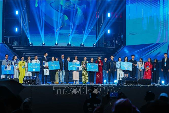 10 đội vào Chung kết cuộc thi Tìm kiếm tài năng khởi nghiệp sáng tạo quốc gia 2025. Ảnh: Hoàng Hiếu - TTXVN
