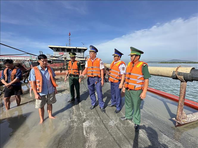 Lực lượng chức năng kiểm tra hàng hóa trên phương tiện ĐN 1233. Ảnh: TTXVN phát 