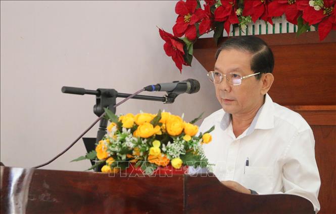 Ông Nguyễn Đăng Giai, Phó Chủ tịch Hội Khuyến học tỉnh An Giang phát biểu tại buổi lễ. Ảnh: Công Mạo-TTXVN