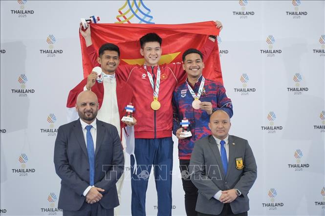 VĐV Nguyễn Thanh Trường thi đấu xuất sắc, giành HCV ở hạng cân 84 kg nam. Ảnh: TTXVN phát