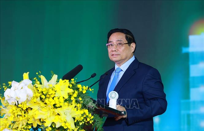 Thủ tướng Phạm Minh Chính phát biểu tại Lễ khánh thành Nhà máy điện khí LNG Nhơn Trạch 3 và 4. Ảnh: Dương Giang-TTXVN
