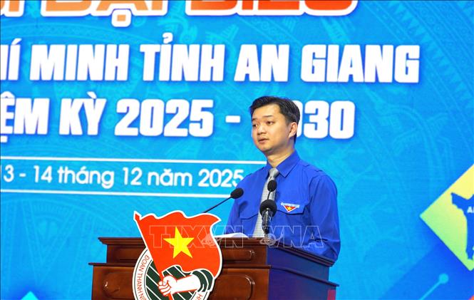 Bí thư Thường trực Trung ương Đoàn TNCS Hồ Chí Minh, Chủ tịch Hội Sinh viên Việt Nam Nguyễn Minh Triết phát biểu chỉ đạo Đại hội. Ảnh: Văn Sĩ - TTXVN