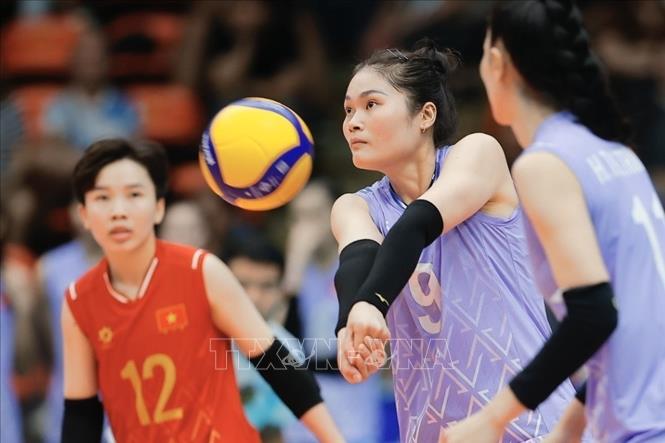 Thắng Philippines 3-0, đội tuyển bóng chuyền nữ Việt Nam giành quyền vào chung kết tại SEA Games 33. Ảnh: Minh Quyết - PV TTXVN tại Thái Lan