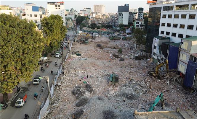 Dự án xây dựng đường Vành đai 1 đoạn Hoàng Cầu – Voi Phục đi qua địa bàn ba phường Ô Chợ Dừa, Láng và Giảng Võ. Ảnh: Quốc Khánh - TTXVN