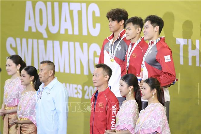 Kình ngư Phạm Thanh Bảo thi đấu xuất sắc, mang về tấm HCV nội dung 200m ếch nam với thành tích 2 phút 12,81 giây. Ảnh: Quý Lượng/TTXVN phát