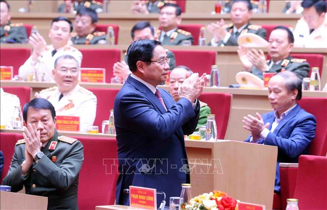 Thủ tướng Phạm Minh Chính dự Hội nghị Công an toàn quốc lần thứ 81. Ảnh: Phạm Kiên - TTXVN