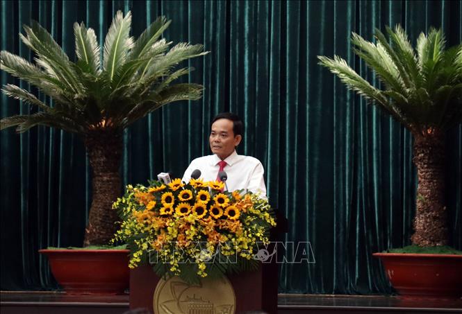 Bí thư Thành ủy Thành phố Hồ Chí Minh Trần Lưu Quang phát biểu khai mạc. Ảnh: Tiến Lực - TTXVN