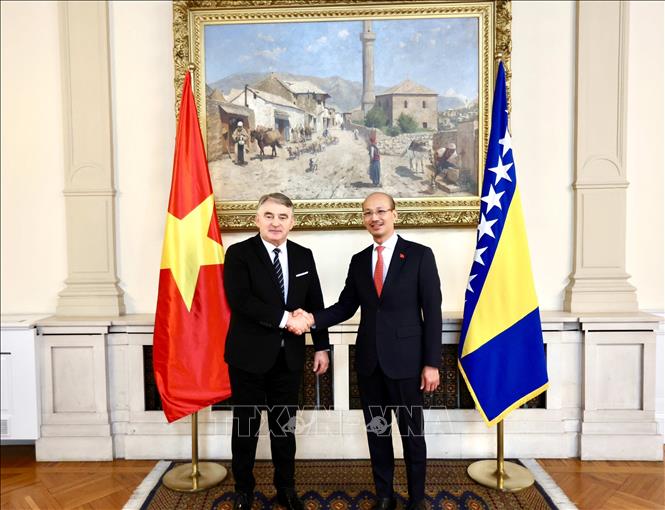 Chairman of the Presidency of Bosnia and Herzegovina Željko Komšić receives Vietnamese Ambassador Bui Le Thai. VNA Photo/Photo by courtesy