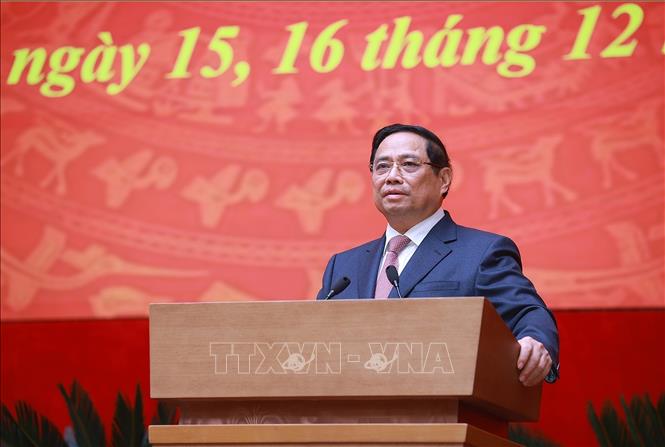 Thủ tướng Phạm Minh Chính phát biểu chỉ đạo tại Hội nghị Công an toàn quốc lần thứ 81. Ảnh: Dương Giang-TTXVN