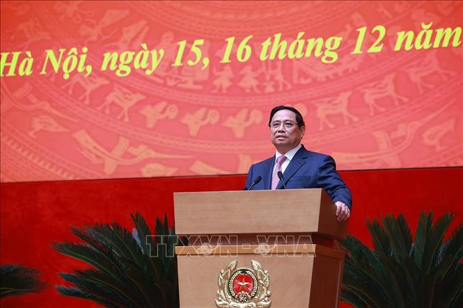 Thủ tướng Phạm Minh Chính phát biểu chỉ đạo tại Hội nghị Công an toàn quốc lần thứ 81. Ảnh: TTXVN