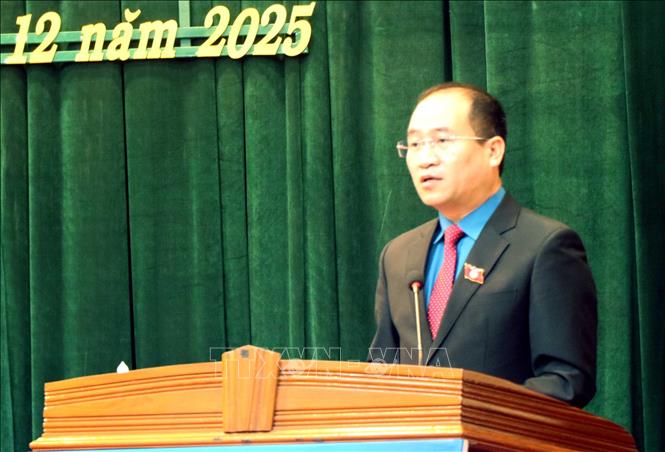 Ông Nguyễn Thế Hoàn, Chủ tịch Liên đoàn Lao động Hà Tĩnh, phát biểu tại Đại hội. Ảnh: Công Tường-TTXVN