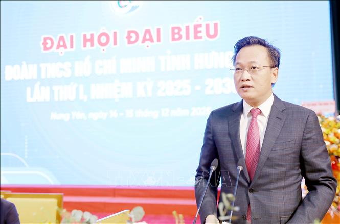 Bí thư Tỉnh ủy Hưng Yên Nguyễn Hữu Nghĩa phát biểu tại Đại hội. Ảnh: Thế Duyệt - TTXVN