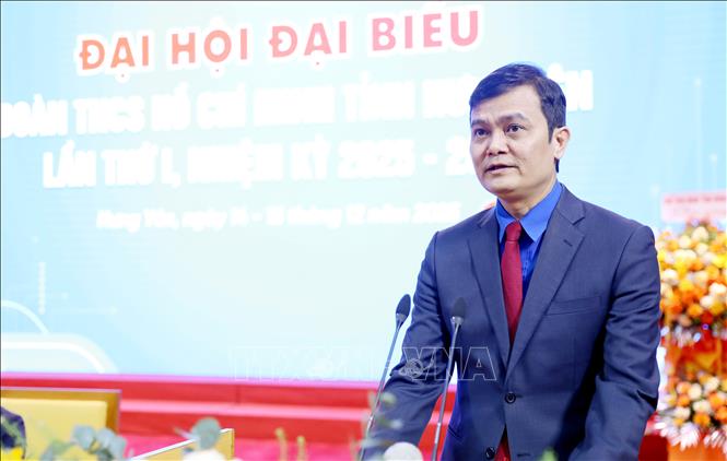 Bí thư thứ Nhất Trung ương Đoàn Bùi Quang Huy phát biểu tại Đại hội. Ảnh: Thế Duyệt - TTXVN