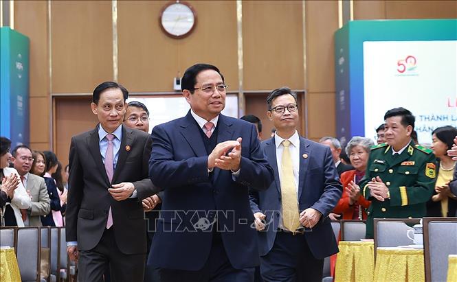 Thủ tướng Phạm Minh Chính dự Lễ kỷ niệm 50 năm thành lập Uỷ ban Biên giới quốc gia. Ảnh: Dương Giang - TTXVN