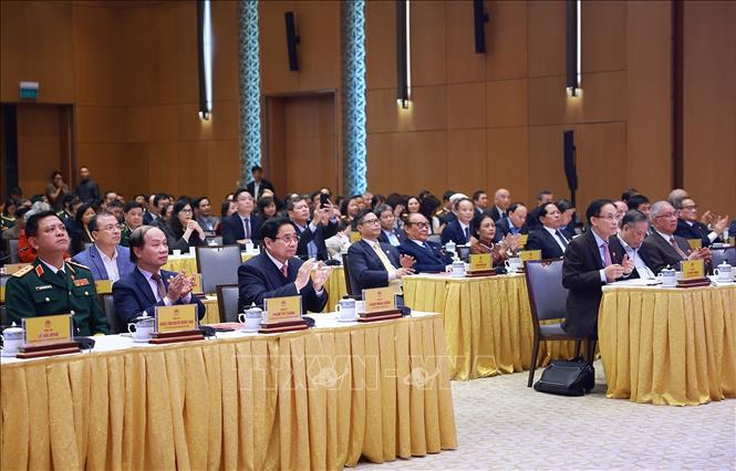 Thủ tướng Phạm Minh Chính và các đại biểu dự Lễ kỷ niệm 50 năm thành lập Uỷ ban Biên giới quốc gia. Ảnh: Dương Giang - TTXVN
