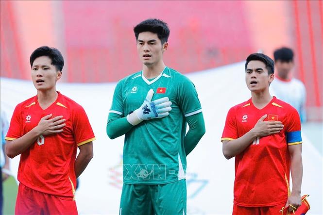 Đội hình ra sân của U22 Việt Nam. Ảnh: Minh Quyết - PV TTXVN tại Thái Lan