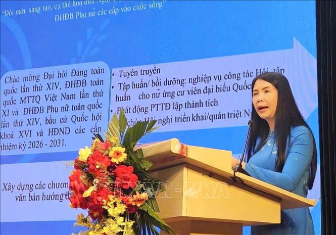 Phó Chủ tịch Thường trực Hội LHPN Việt Nam Trần Lan Phương phát biểu. Ảnh: Phúc Hằng - TTXVN 