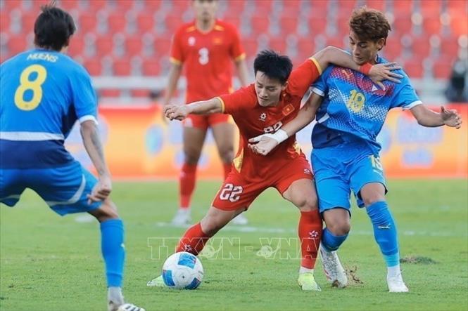 Thanh Nhàn (22) thi đấu xông xáo và có bàn ấn định tỷ số 2-0 ở phút 90+2. Ảnh: Minh Quyết - PV TTXVN tại Thái Lan