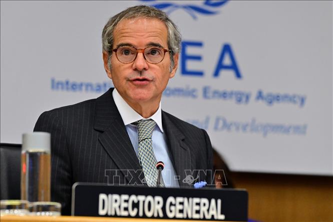 Tổng Giám đốc IAEA Rafael Grossi phát biểu tại cuộc họp ở Vienna, Áo. Ảnh: THX/TTXVN