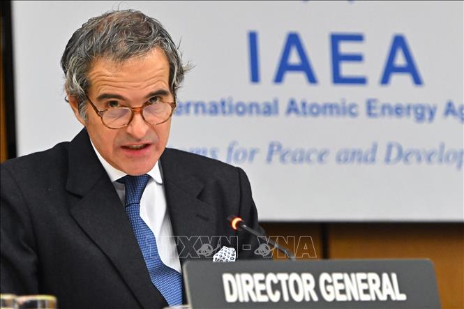 Tổng Giám đốc IAEA Rafael Grossi phát biểu tại cuộc họp ở Vienna, Áo. Ảnh: THX/TTXVN