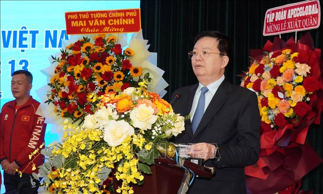 Phó Thủ tướng Chính phủ Mai Văn Chính phát biểu tại Lễ xuất quân. Ảnh: Trung Tuyến – TTXVN