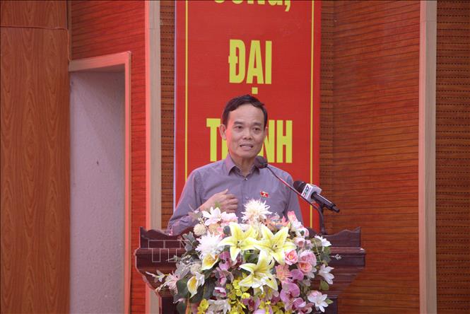 Đồng chí Trần Lưu Quang, Bí thư Thành ủy Thành phố Hồ Chí Minh, phát biểu tại buổi tiếp xúc. Ảnh: Huyền Trang - TTXVN