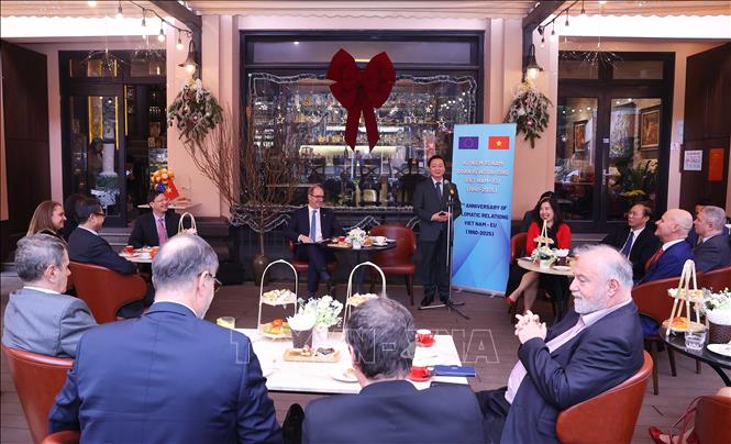 Quang cảnh buổi tiếp của Phó Thủ tướng Trần Hồng Hà với các Đại sứ, Đại biện Liên minh châu Âu và các nước thành viên. Ảnh: Văn Điệp – TTXVN