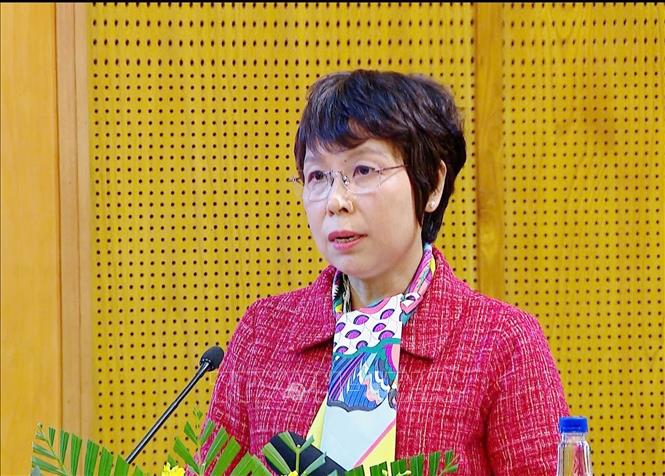 Đồng chí Vũ Việt Trang, Tổng Giám đốc Thông tấn xã Việt Nam tham luận tại hội nghị. Ảnh: Phương Hoa – TTXVN