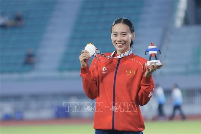 Hoàng Thanh Giang giành HCB ở nội dung 7 môn phối hợp. Ảnh: Minh Quyết - PV TTXVN tại Thái Lan
