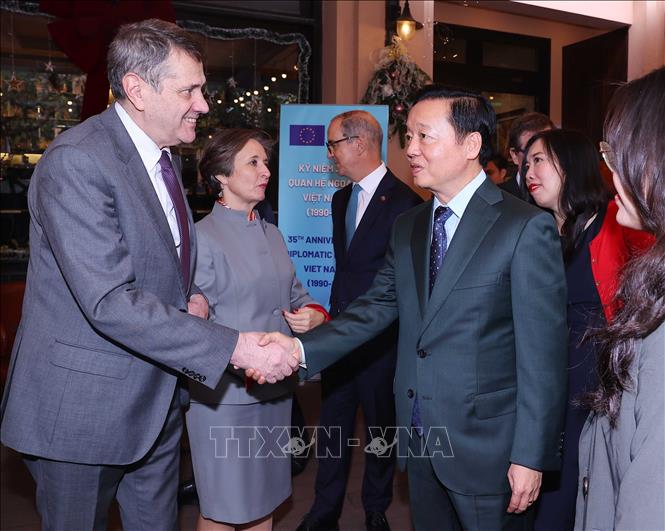 Deputy Prime Minister Tran Hong Ha meets ambassadors and chargés d’affaires of the European Union in Vietnam. VNA Photo: Văn Điệp