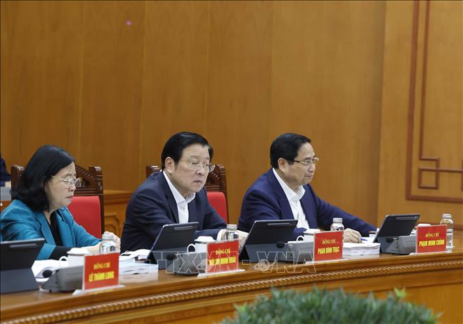 Các đại biểu tham dự phiên họp thứ hai của Ban Chỉ đạo Trung ương về hoàn thiện thể chế, pháp luật. Ảnh: Thống Nhất – TTXVN