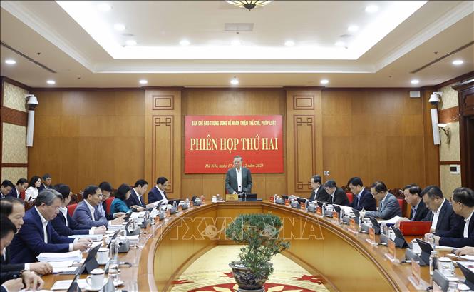 Tổng Bí thư Tô Lâm phát biểu tại phiên họp thứ hai của Ban Chỉ đạo Trung ương về hoàn thiện thể chế, pháp luật. Ảnh: Thống Nhất – TTXVN