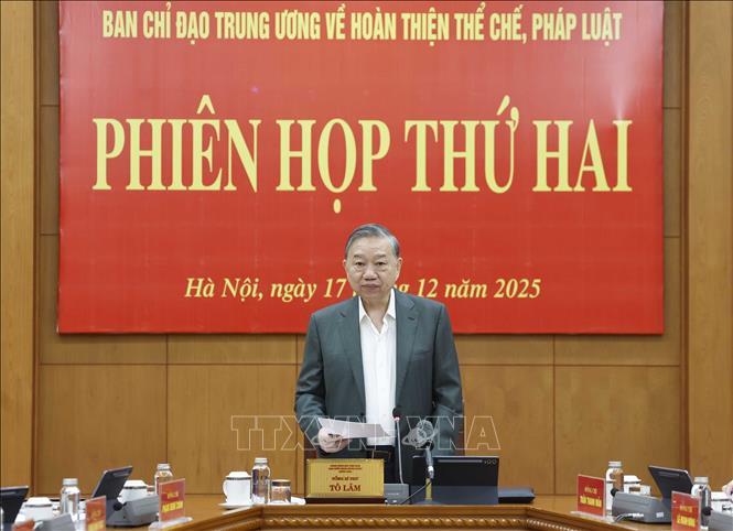 Tổng Bí thư Tô Lâm phát biểu tại phiên họp thứ hai của Ban Chỉ đạo Trung ương về hoàn thiện thể chế, pháp luật. Ảnh: Thống Nhất – TTXVN