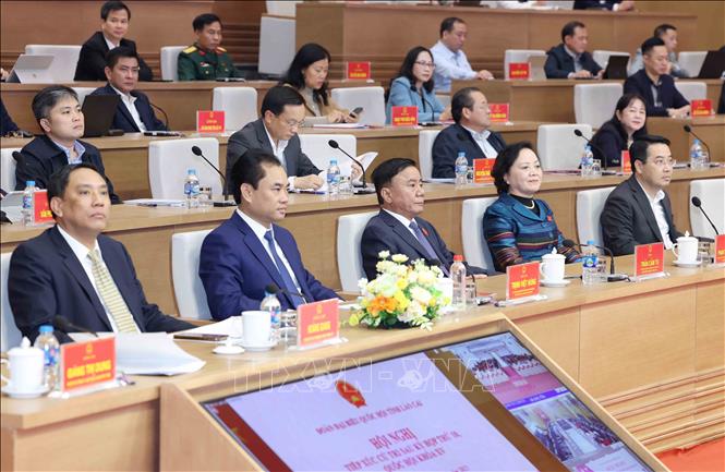 Các đại biểu tham dự Hội nghị tiếp xúc cử tri tỉnh Lào Cai sau Kỳ họp thứ 10. Ảnh: Phương Hoa - TTXVN