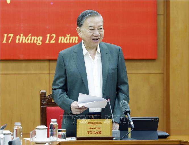 Party General Secretary To Lam speaks at the meeting. VNA Photo: Thống Nhất
