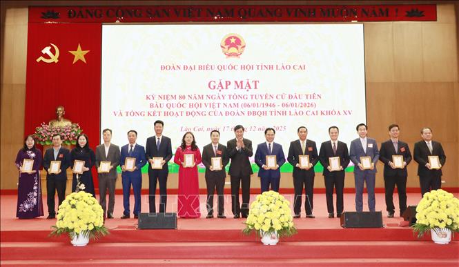 Trao Kỷ niệm chương Vì sự nghiệp Quốc hội Việt Nam cho các cá nhân. Ảnh Đinh Thùy-TTXVN 